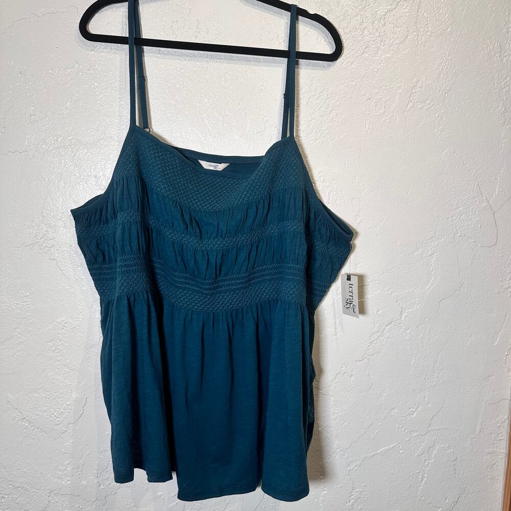 NWT Terra & Sky Size 4X Teal Smocked Tank Top Coastal Summer Boho